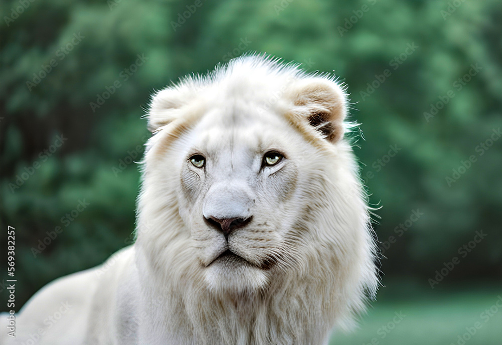 White Lion big mane animal , portrait face , 3D illustration generative ai White Lion big mane animal , portrait face , 3D illustration generative ai