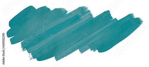 Turquoise paintbrush isolated on transparent background. deep lake green brush, png