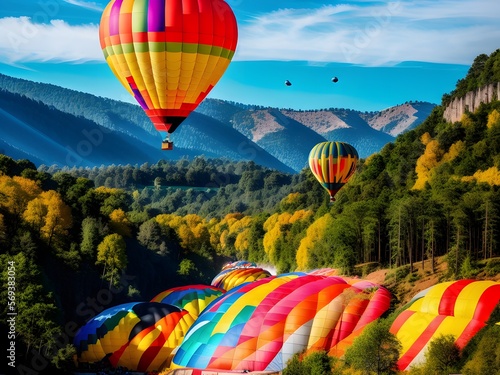 hot air balloon in the mountains created with Generative AI technology