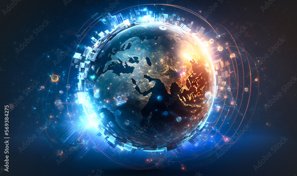 Obraz premium The integration of communication, blockchain, and cryptocurrency supports a seamless global internet business network