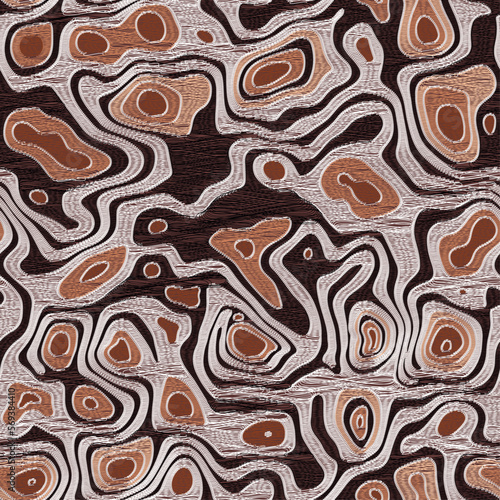 Abstract seamless organic marble stone texture pattern with mocha mousse and white layers for natural decorative surface design, brown color, textile fabric design, vector illustration