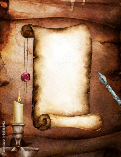 old paper scroll and quill