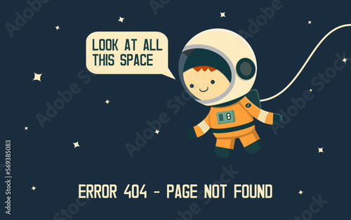 Space 404 error with astronaut. Page not found. Vector illustration.