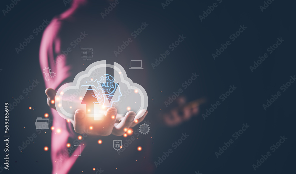 Obraz premium internet of thing AI technology computer network and cloud computer, Cloud technology. Data storage. Networking and internet service concept.