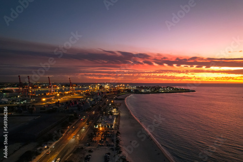 Aerial view of Port Beach in Fremantle at sunset photo