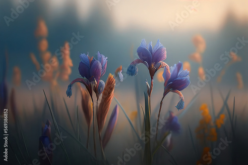 Iris Flowers, Illustration, Generative AI