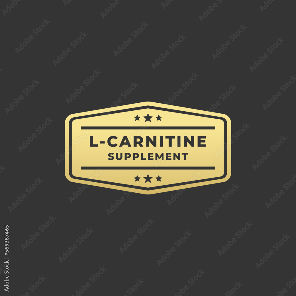L-Carnitine Seal Vector or L-Carnitine Supplement Label Vector On Black Background. L-Carnitine Supplement logo or label. Suitable for health products. L-Carnitine seal for products rich in amino acid L-Carnitine Seal Vector or L-Carnitine Supplement Label Vector On Black Background. L-Carnitine Supplement logo or label. Suitable for health products. L-Carnitine seal for products rich in amino acid