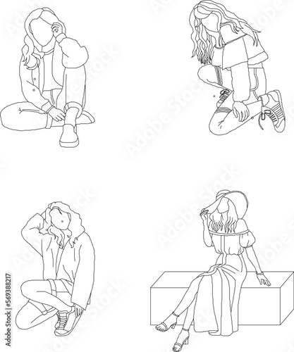 Vector sketch of a photo model having a photo shoot in a sitting pose
