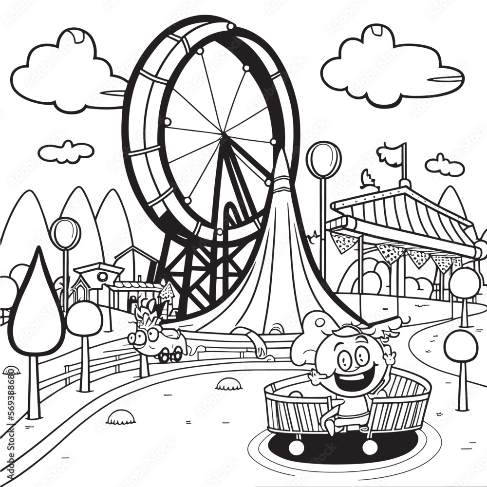 Black and White coloring page for kids, line art, simple cartoon style ...