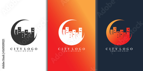 city ​​logo design with modern concept of moon and city shadow