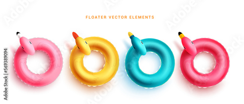 Floater summer vector set. Summer floater flamingo, duck and birds design element for beach sea objects. Vector illustration summer collection design.
