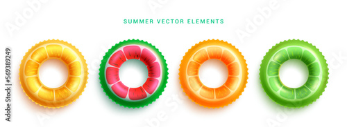 Summer floater vector element set. Floaters element in colorful design and pattern for beach inflatable object. Vector illustration summer collection. 
