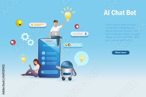 Ai chat bot communicate with human natural languages and emotional providing smart information and solving task. 3D vector.