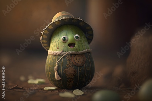 cute bitter gourd character created using AI Generative Technology