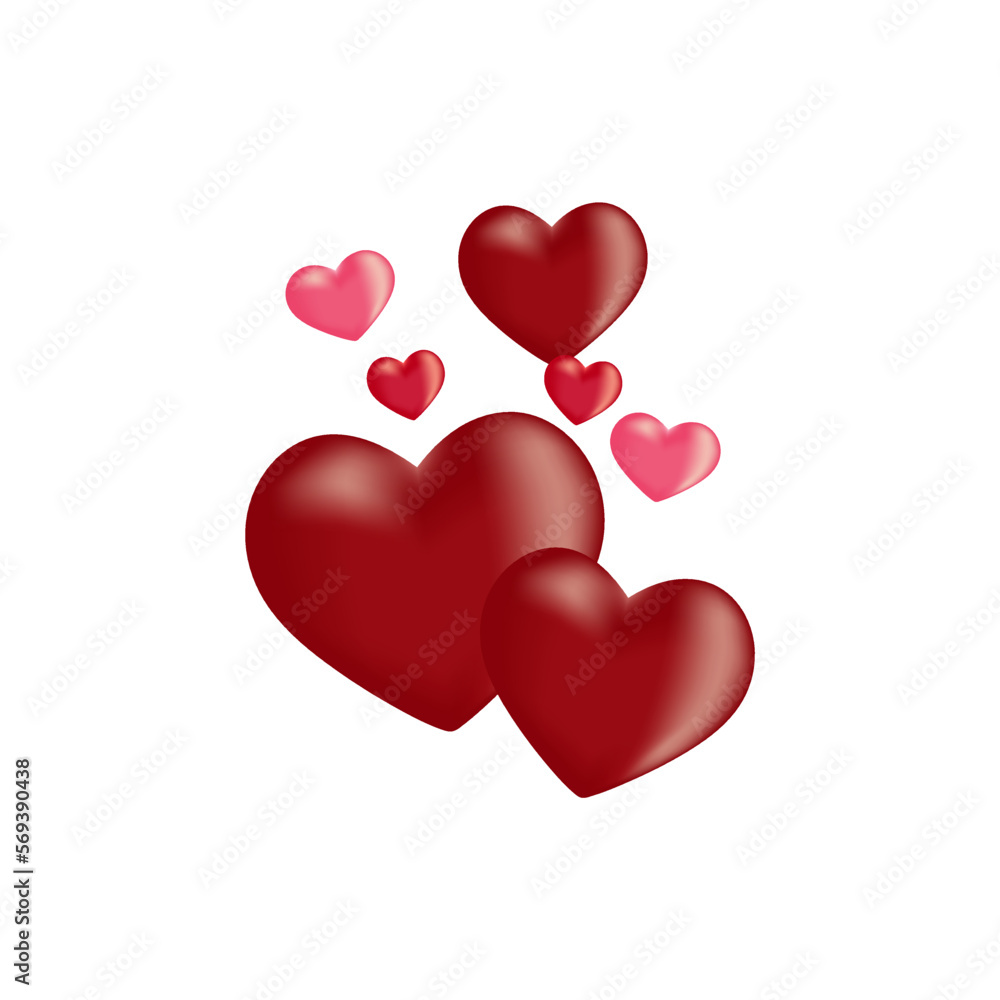 3d red hearts on white background Cute love banner Vector illustration