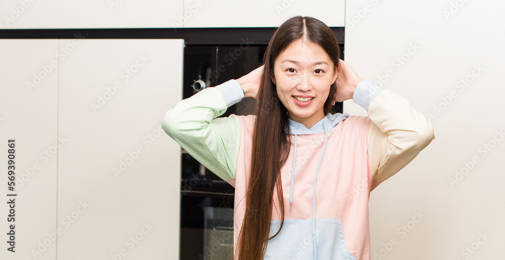 asian pretty woman at new home kitchen asian pretty woman at new home kitchen