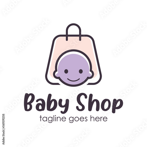 Baby Shop Logo Design Template with a baby icon and tote bag. Perfect for business, company, mobile, app, etc.