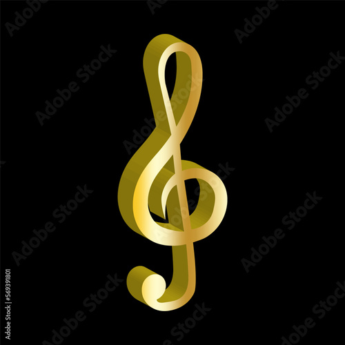 golden treble clef on black background. Vector illustration.