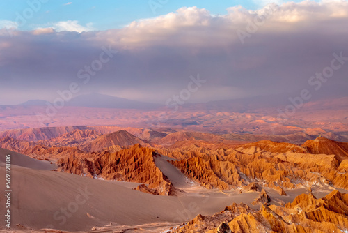 Moon Valley dramatic landscape at Sunset, Atacama Desert, Chile © Aide