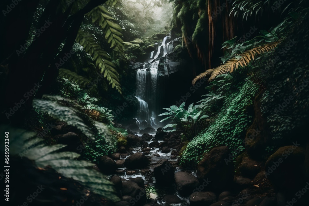 waterfall surrounded by lush greenery (AI Generated) waterfall surrounded by lush greenery (AI Generated)