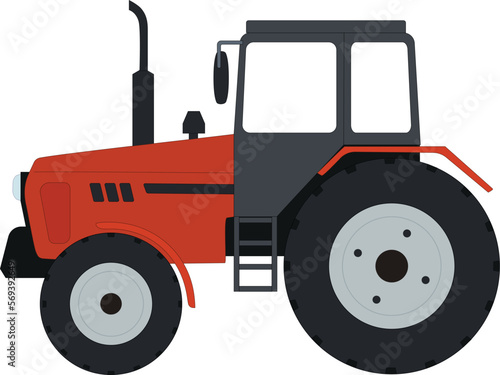 Agricultural orange tractor flat illustration