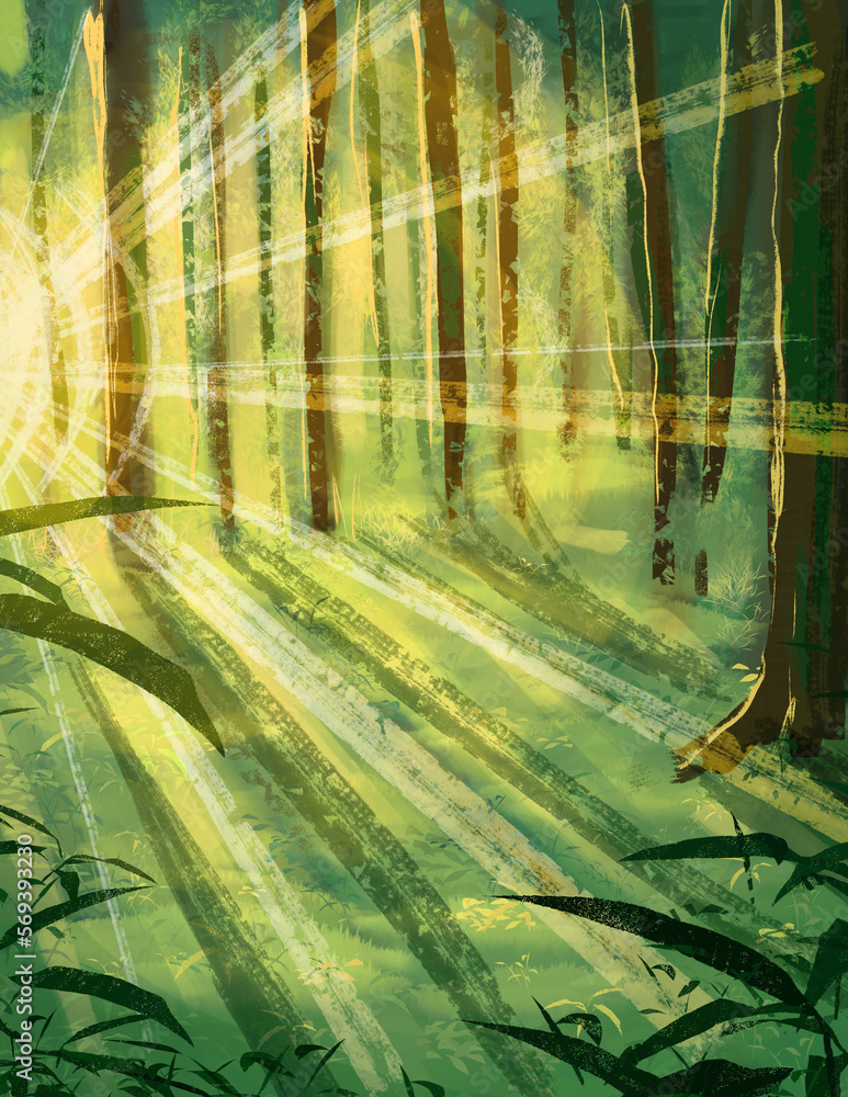Green Forest Painting Dramatic Lighting Green Forest Painting Dramatic Lighting