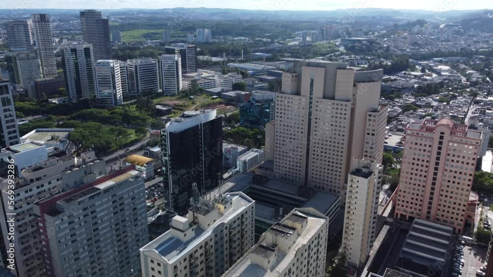 Aerial Shot Passing Over Residential And Business Buildings Aerial Shot Passing Over Residential And Business Buildings