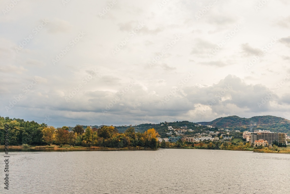 Landscape lake view in autumn. Artificial Lake of Tirana, Albania. Landscape lake view in autumn. Artificial Lake of Tirana, Albania.