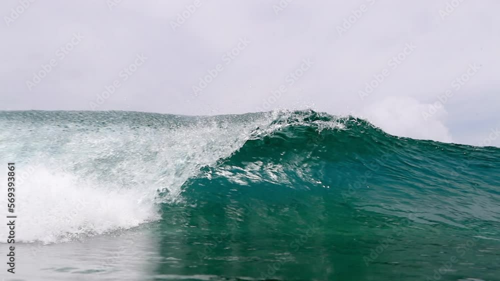 Slow Motion Shot Of Large Waves Splashing In Ocean Against Cloudy Sky - Thulusdhoo, Maldives Slow Motion Shot Of Large Waves Splashing In Ocean Against Cloudy Sky - Thulusdhoo, Maldives