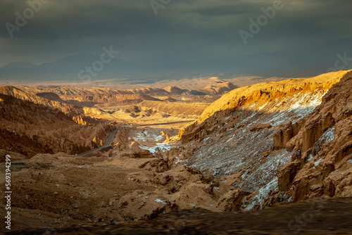 Moon Valley dramatic landscape at Sunset, Atacama Desert, Chile