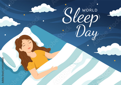 World Sleep Day on March 17 Illustration with People Sleeping and Planet Earth in Sky Backgrounds Flat Cartoon Hand Drawn for Landing Page Templates