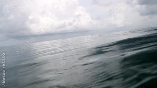 Slow Motion Beautiful View Of Drizzling In Wavy Sea Under Cloudy Sky - Thulusdhoo, Maldives photo