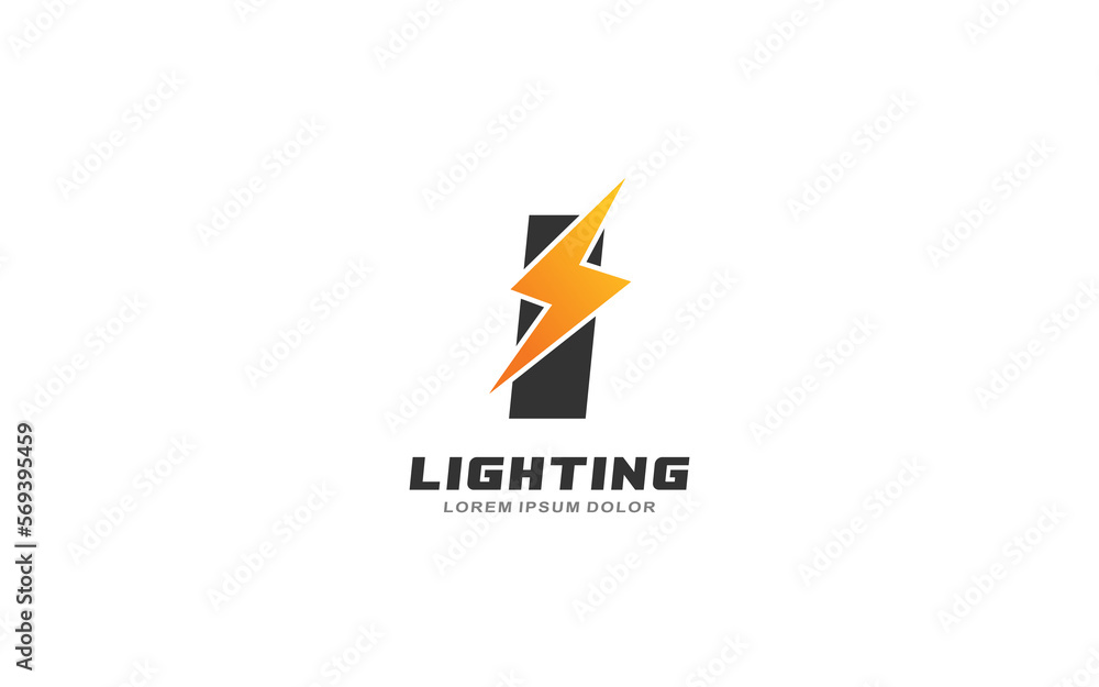 I Logo with lightning letter concept for template I Logo with lightning letter concept for template