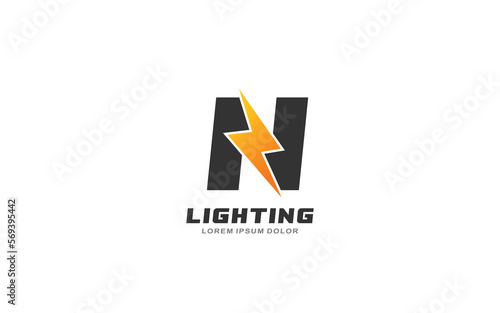 N Logo with lightning letter concept for template