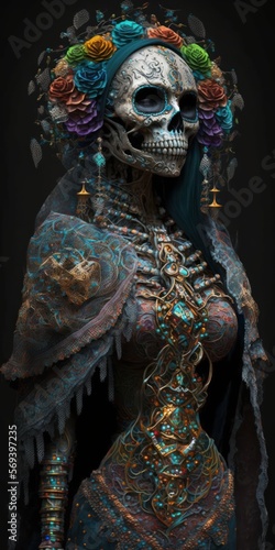 Day of the dead, Dia de los muertos character. Skull face make up. Generative by AI