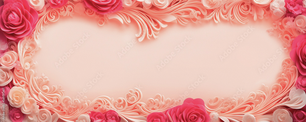 Rose flowers frame, botanic background, Valentines Day Concept, Top view, Copy space, Generative AI Rose flowers frame, botanic background, Valentines Day Concept, Top view, Copy space, Generative AI