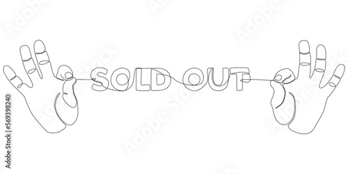 One continuous line of hand showing Sold Out word. Thin Line Illustration vector concept. Contour Drawing Creative ideas.
