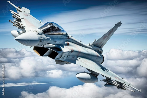 Air Force Eurofighter Typhoon fighter jet aircraft in flight. . Generative AI photo