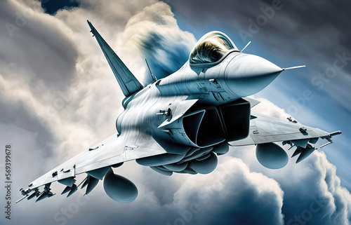 Air Force Eurofighter Typhoon fighter jet aircraft in flight. . Generative AI