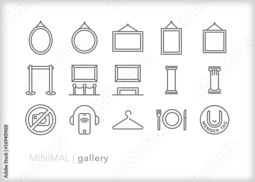 Set of gallery line icons of frames for artwork hanging in an art gallery