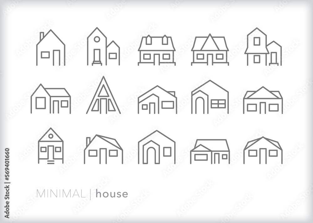 Set of house line icons of different types of single family homes
