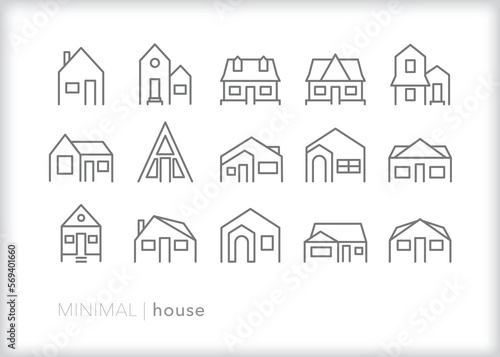 Set of house line icons of different types of single family homes