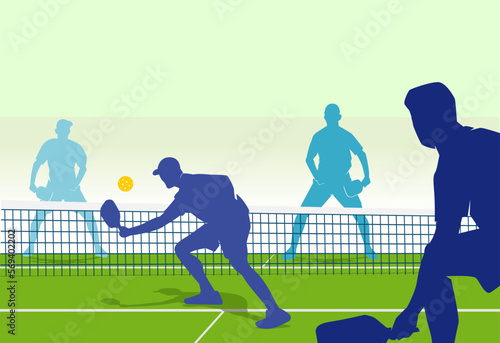 Premium editable vector of pickleball players in double match best for your digital design and graphic mockup