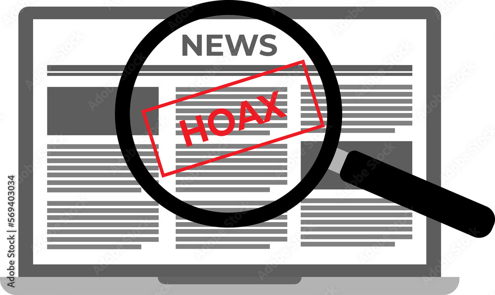 laptop with hoax news screen display and magnifying glass laptop with hoax news screen display and magnifying glass