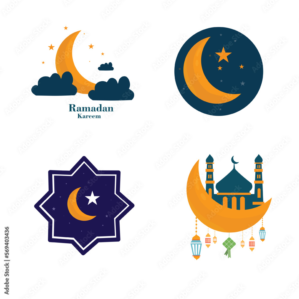 ramadan kareem eid-al fitr poster template with ornament lettern and mosque vector background design