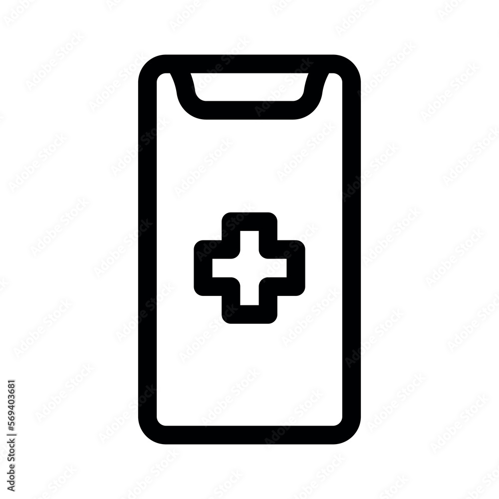 Mobile phone icon on white background. Medical Icons. Linear style sign for mobile concept and web design. Vector Illustration Mobile phone icon on white background. Medical Icons. Linear style sign for mobile concept and web design. Vector Illustration