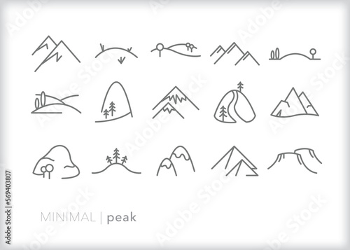 Set of peak line icons of mountains  hills and landscapes