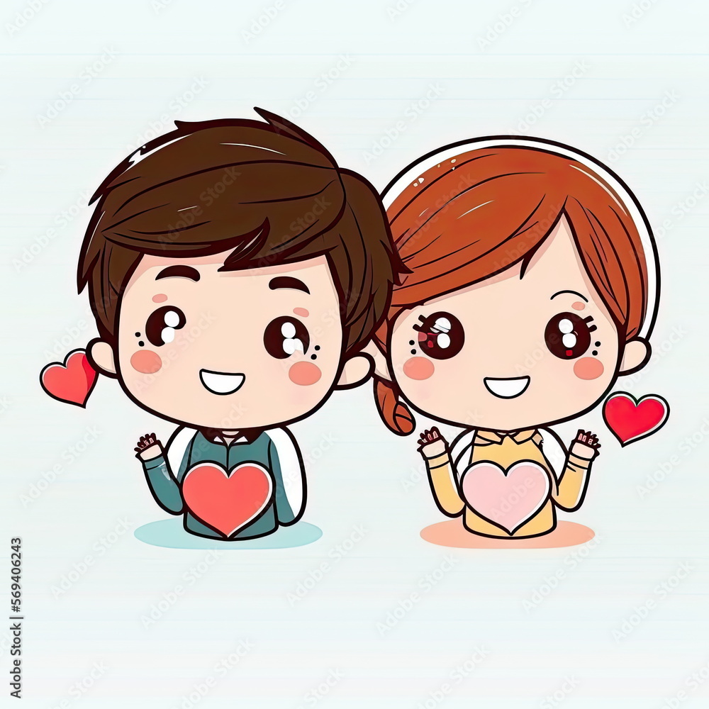 smile couple stricker cute cartoon, love character, vector, white background, Made by AI,Artificial intelligence smile couple stricker cute cartoon, love character, vector, white background, Made by AI,Artificial intelligence