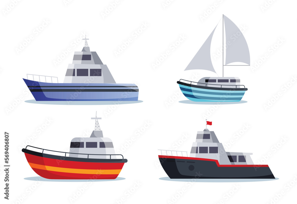 sea ships isolated in flat style vector illustration