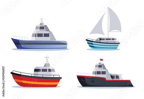 sea ships isolated in flat style vector illustration